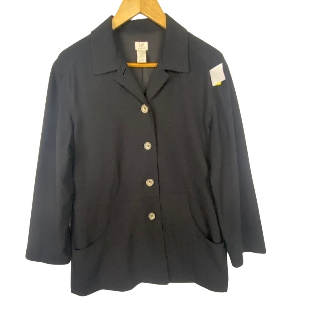 J Jill Women‎ Stretch blazer jacket Sz 6 Office Business Minimalist Rayon Black